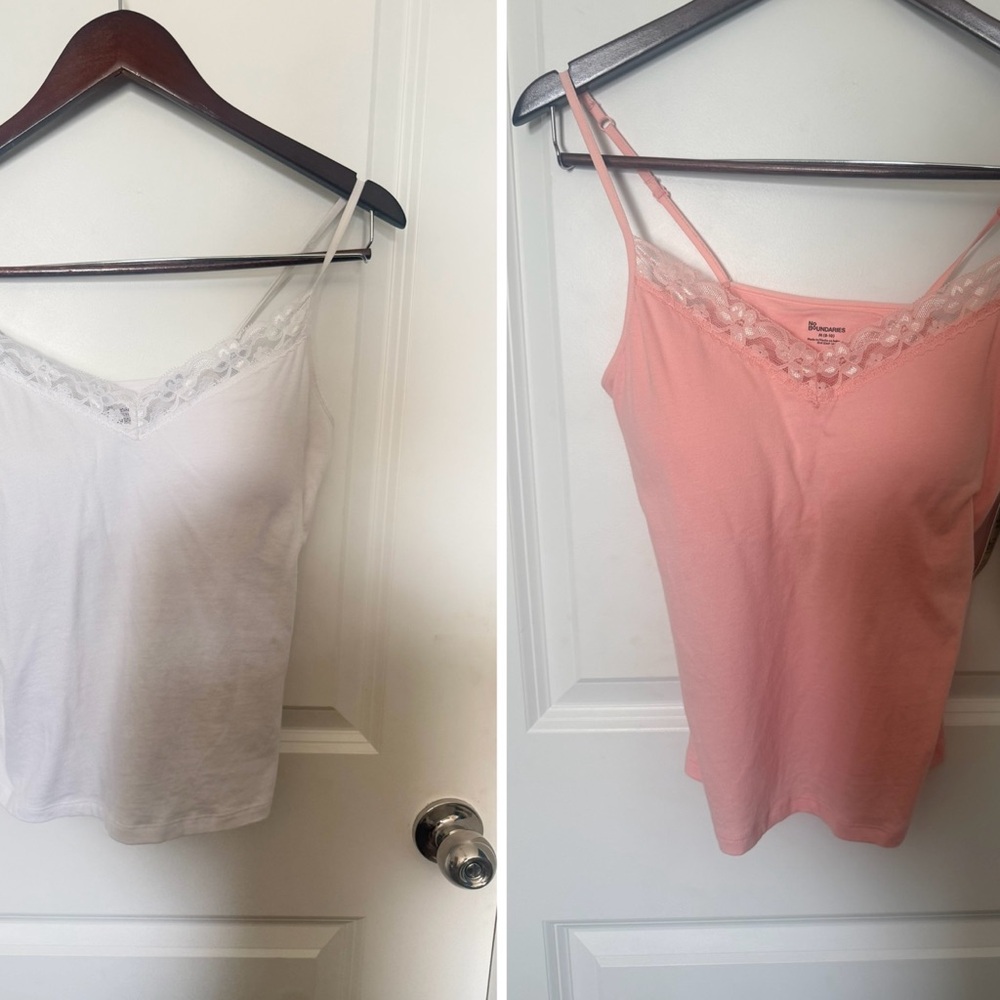 No Boundaries Lace Trim Tank Top - White & Peach